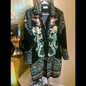 Coat designer kneelength velvet coat.Dragon Design